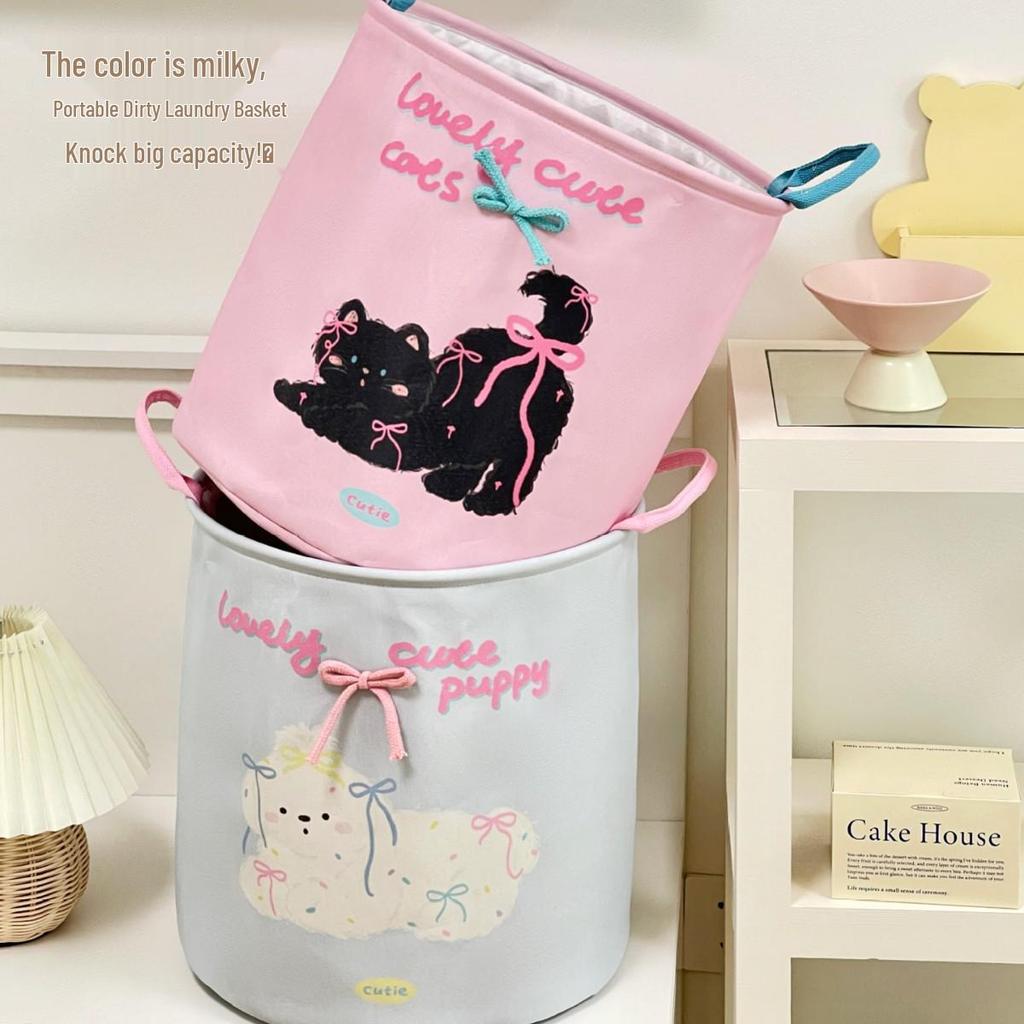 Складная корзина для белья с кошачьим дизайном - Водонепроницаемая, большой вместимости для ванной комнаты и хранения одежды.