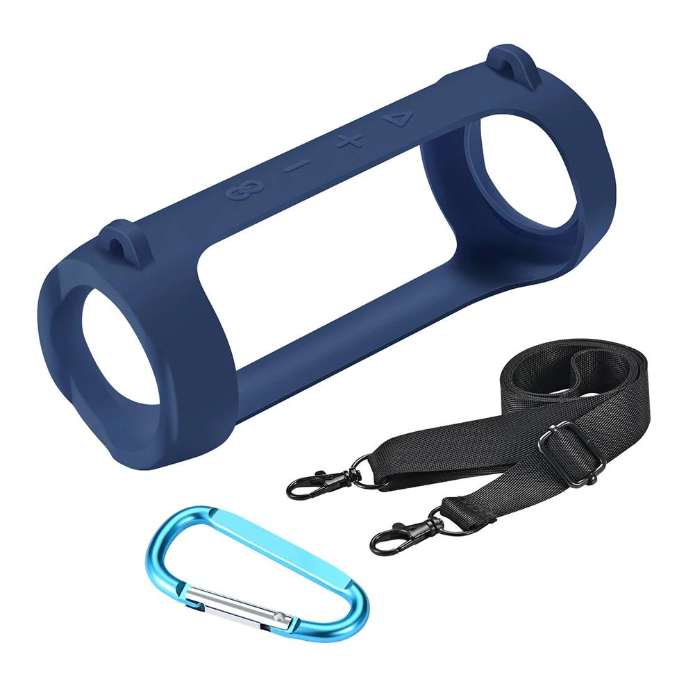 Silicone Travel Carrying Pouch with Carabiner Waterproof Speaker Protective Case Adjustable Strap Portable for JBL Flip 6/Flip 5