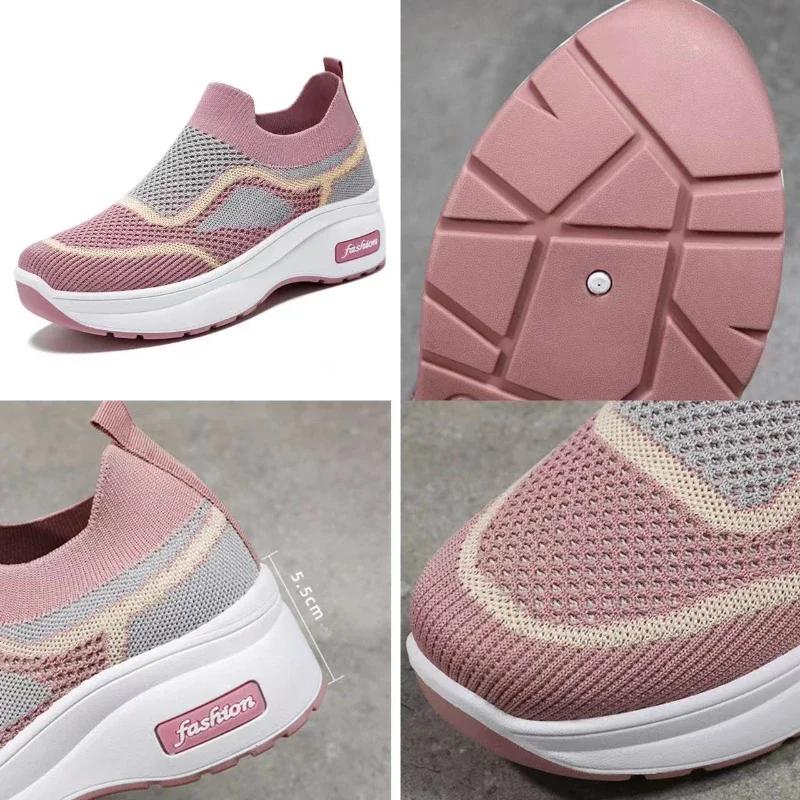 Модная женская повседневная обувь, разноцветная женская обувь, дышащие кроссовки на танкетке, слипоны, вулканизированная обувь с сетчатой поверхностью, Zapatos