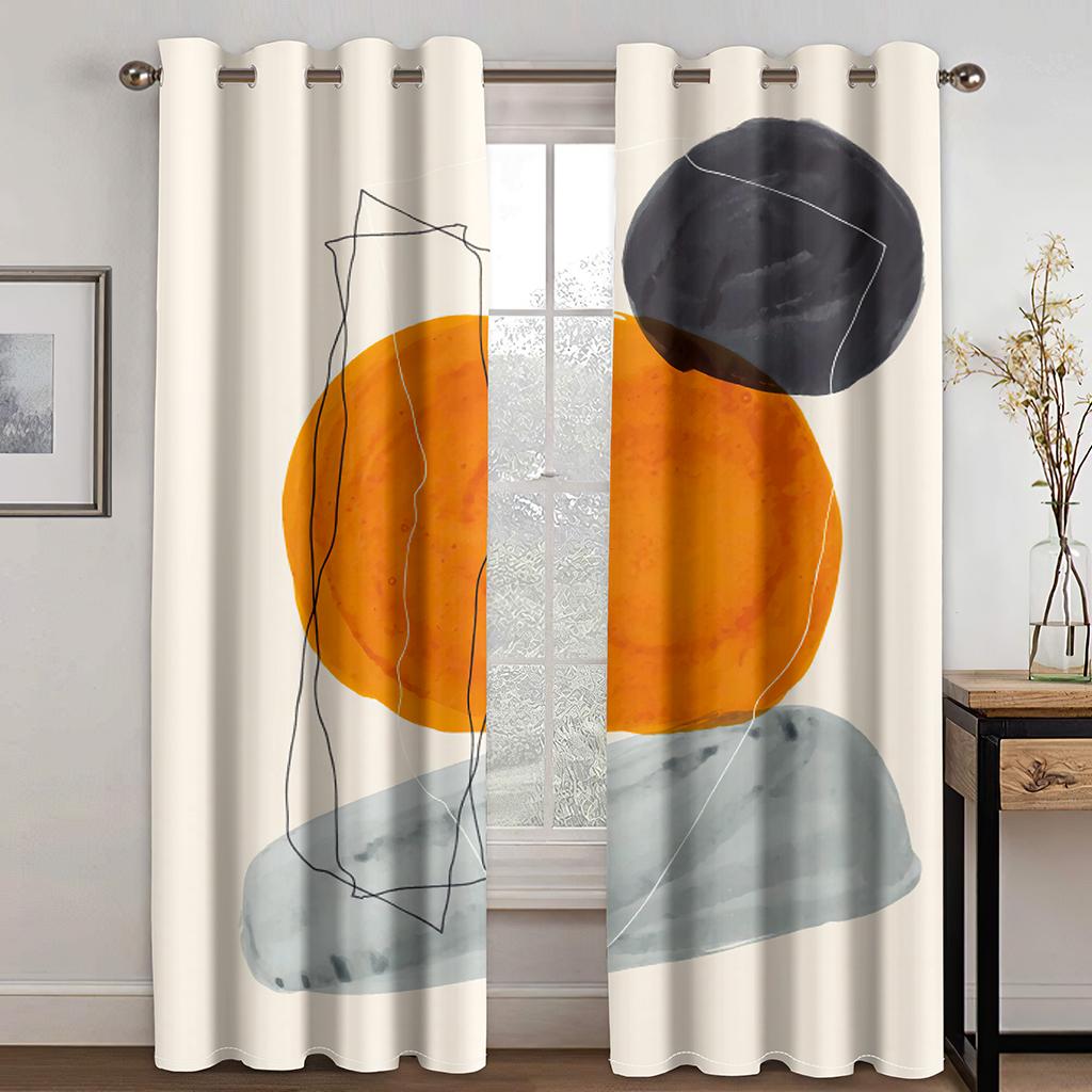Geometric Japanese Style Nordic Wind Abstract Art Polyester Morandi Color Block Thin Curtains for Living Room Bedroom Home Decor