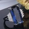 Exquisite Zinc Alloy Color Dark Blue Geometric Rectangle Crystal Zircon Rhinestone Female Ring for Women Party Zircon