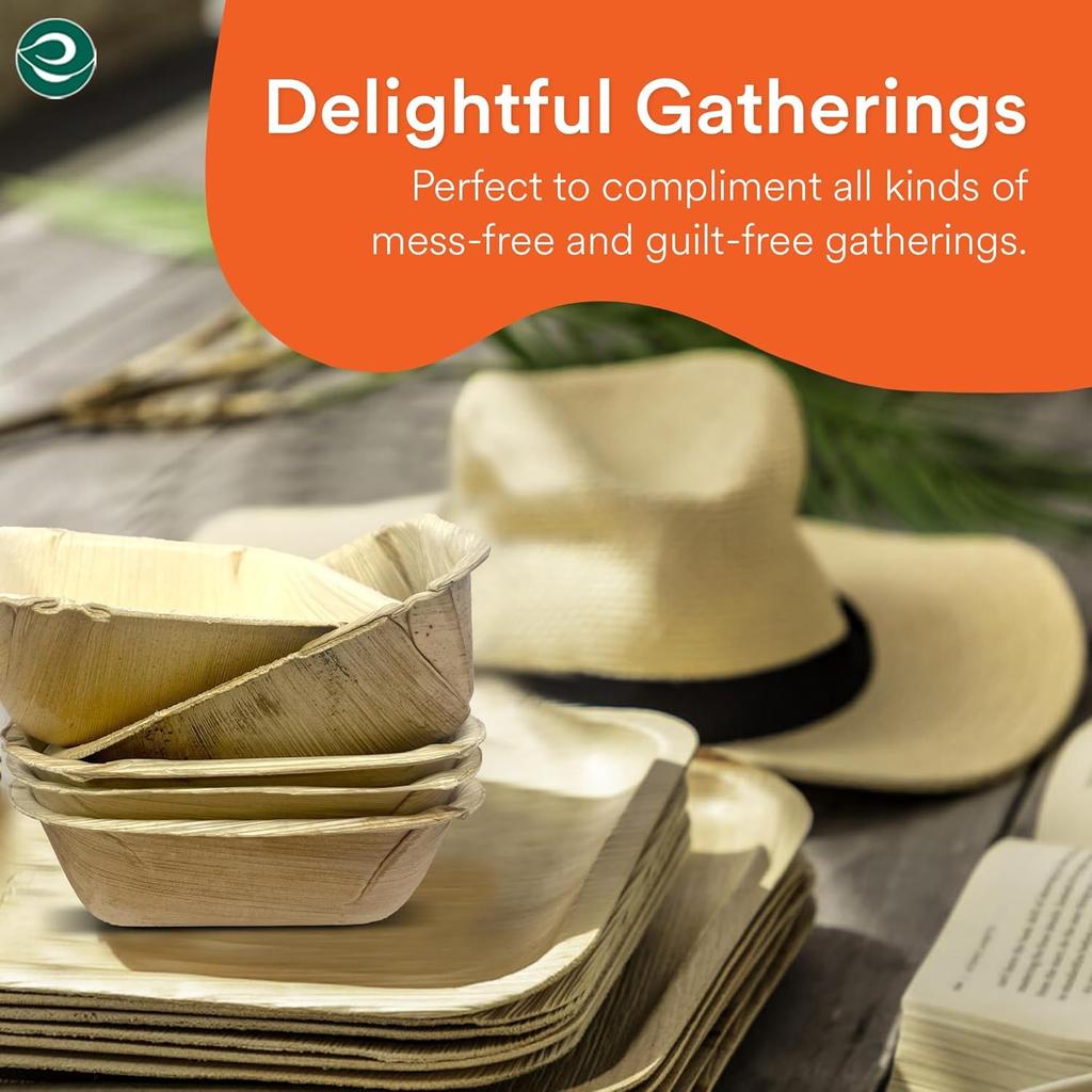 Eco Soul 100% Ekologiczne Kwadratowe Miski Z Liści Palmowych Zestaw 25 Szt.