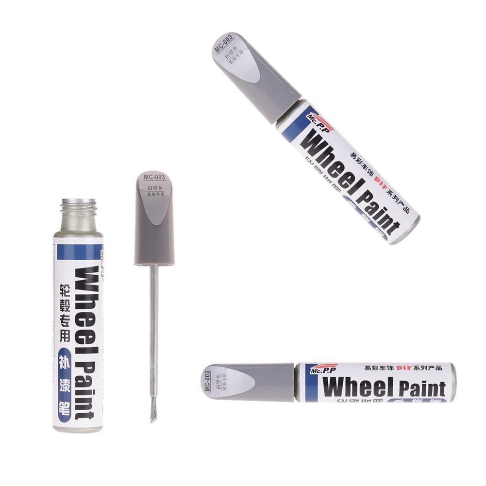 New 1pc 12ml Silver Black Alloy Wheel Up Pen Repair Paint Curbing Scratch Maker With Brush Wheel Scratch Spray Paint Hub