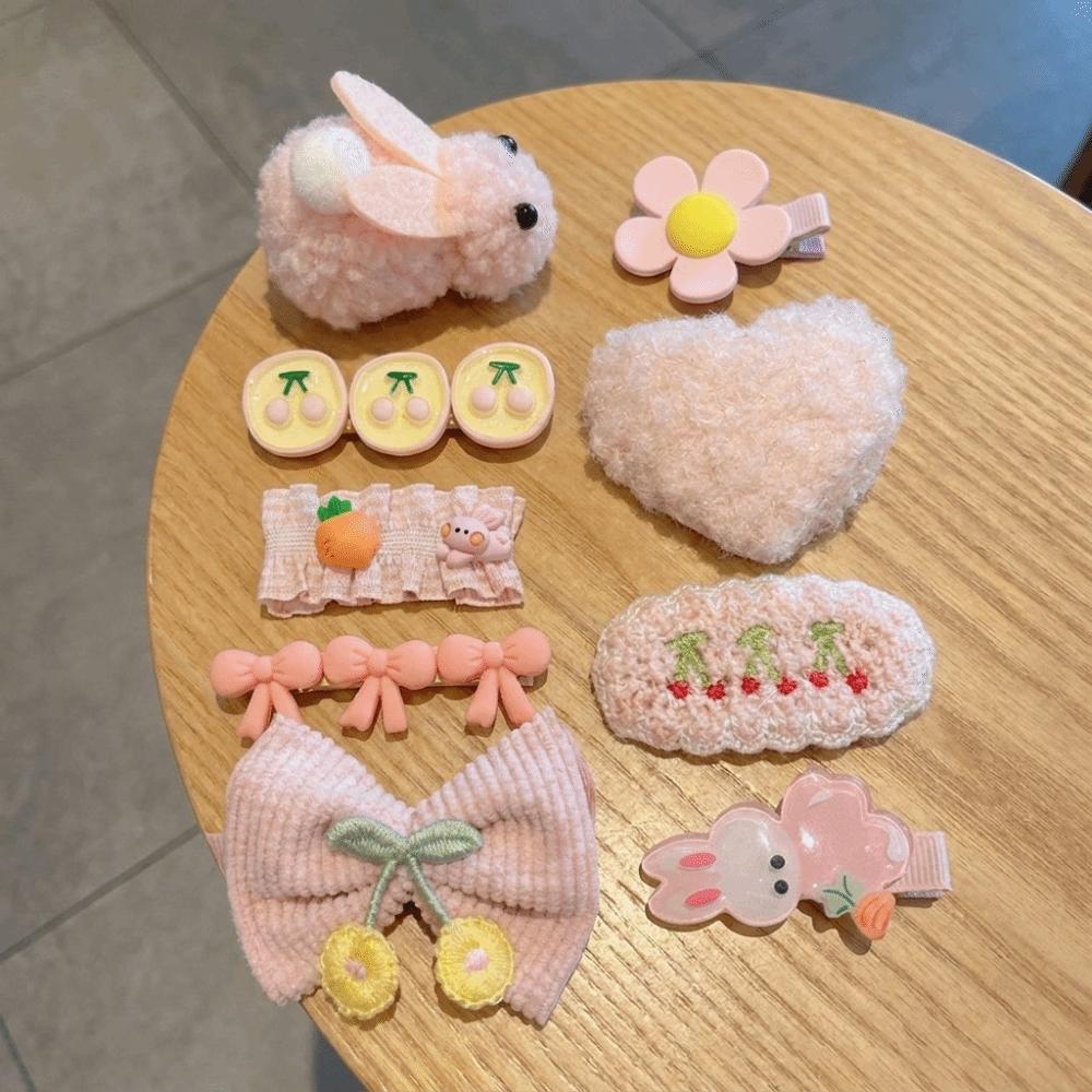 8/9pcs Fabric Hair Barrettes Plush Flower Hairpins Cute Hair Clip Set Autumn Winter
