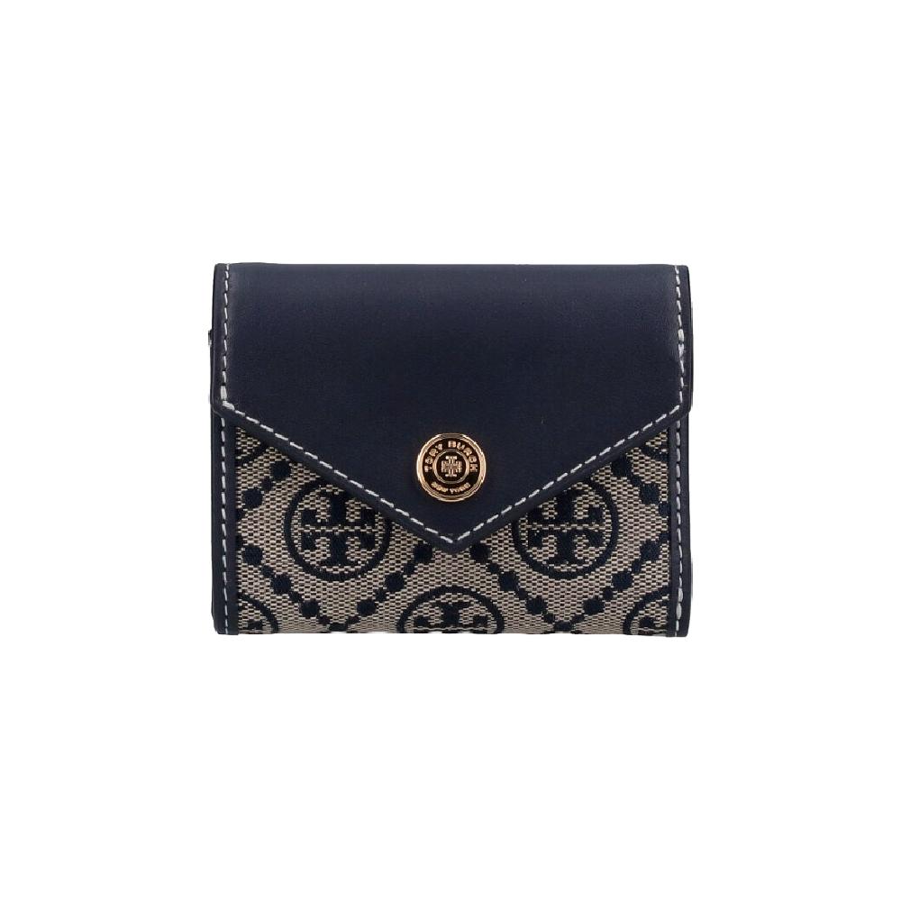 Tory Burch T Monogram Signature Pattern Cotton Wallet Small Women wallet Navy-Blue 165029-405