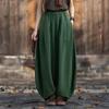 Women Vintage Bloomers Pants Solid Color Loose Trousers Autumn Pockets Patchwork Long Pants