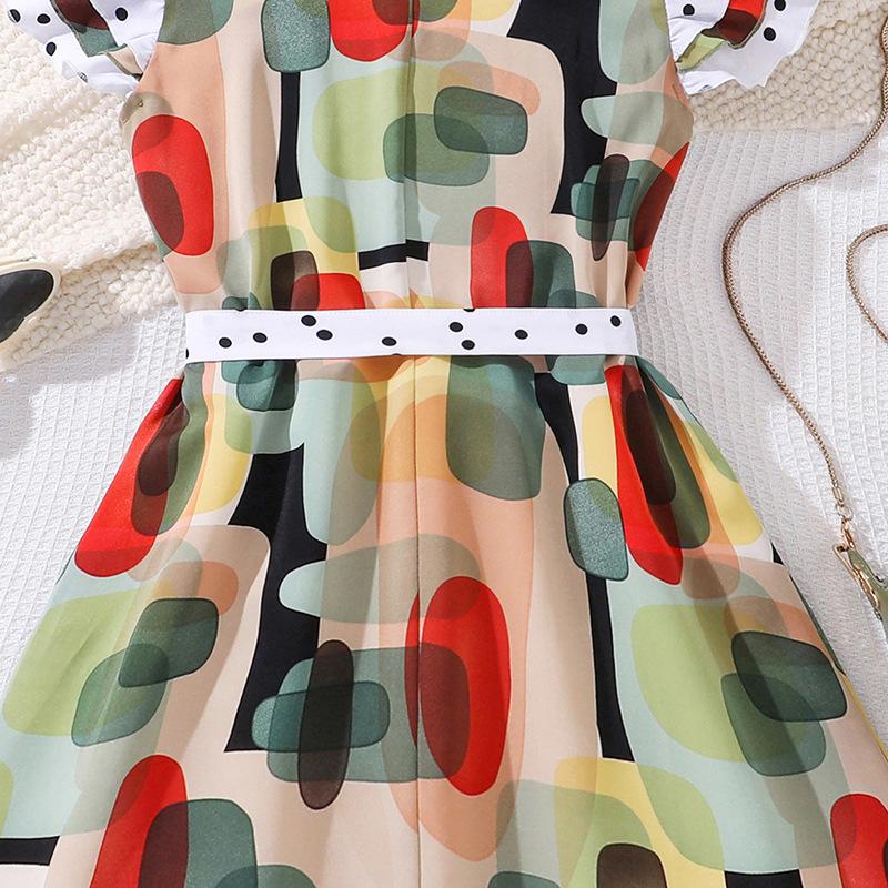 Girls' Big Kids Dress Children's Clothing Summer New Stylish Printed Flutter Sleeve Cute Polka Dot Dress