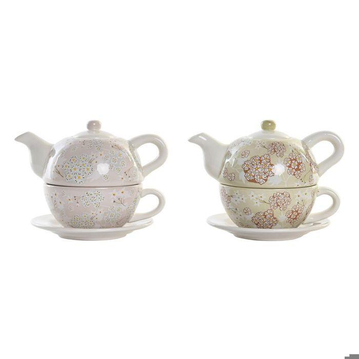 Théière - DKD Home Decor - 750 ml - Dolomite - 2 Unités - Blanc