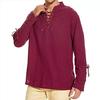 Cotton Linen Shirts for Men Medieval Costume Beach Tops Shirt Pull On Male Loose Casual Streetwear Cosplay Long Sleeve