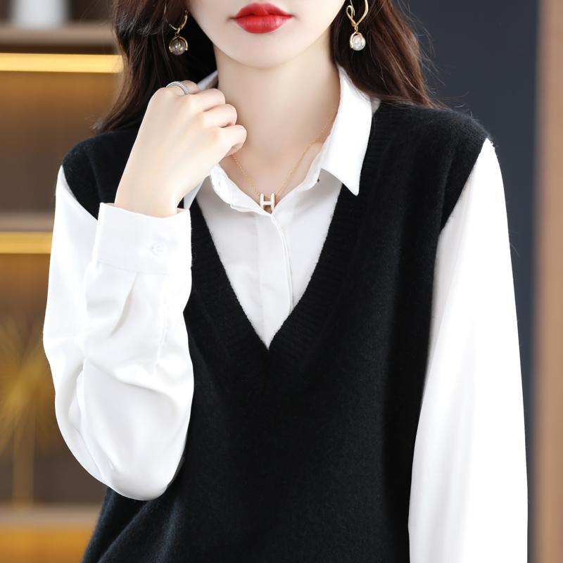 Женский жилет с V-образным вырезом, кашемир Цинхэ, 30% кашемир, 70% шерсть, зимний вязаный пуловер, осенний свитер, кашемировый свитер