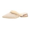 Fashion Sexy Pointed Toe Lady Mules 2024 New Korean Style Fashion Faux Fur Women's Slippers Comfortable Square Heel Large Size Slippers