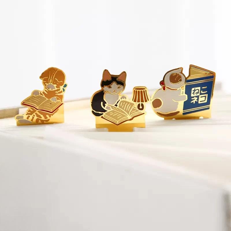 Милые закладки для книг с котами, металлические зажимы для книг, кавайные котята, держатели для страниц в японском стиле, канцелярские принадлежности для чтения, школьные канцелярские принадлежности