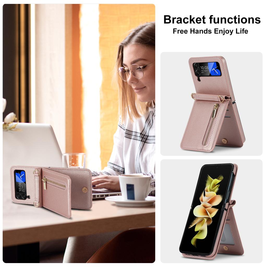 Чехол-кошелек через плечо на молнии для телефона Samsung Galaxy Z Flip 4 3 Z Flip 4 Z Flip3 5G, держатель для карт, кожаный ремешок, чехол