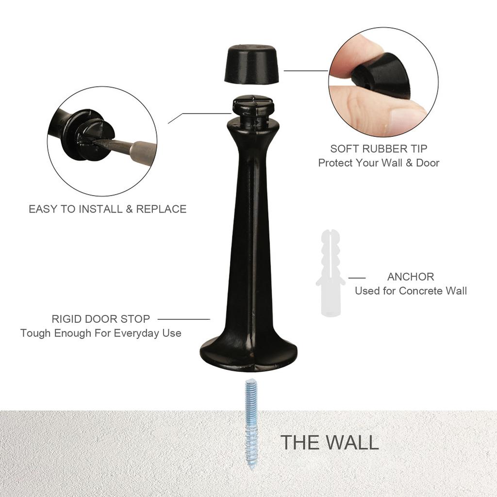 Черный Серебристый Регулируемый Сверхпрочный Дверной Стопор Жесткая Конструкция Мягкие Резиновые Наконечники Защита Стены Универсальный