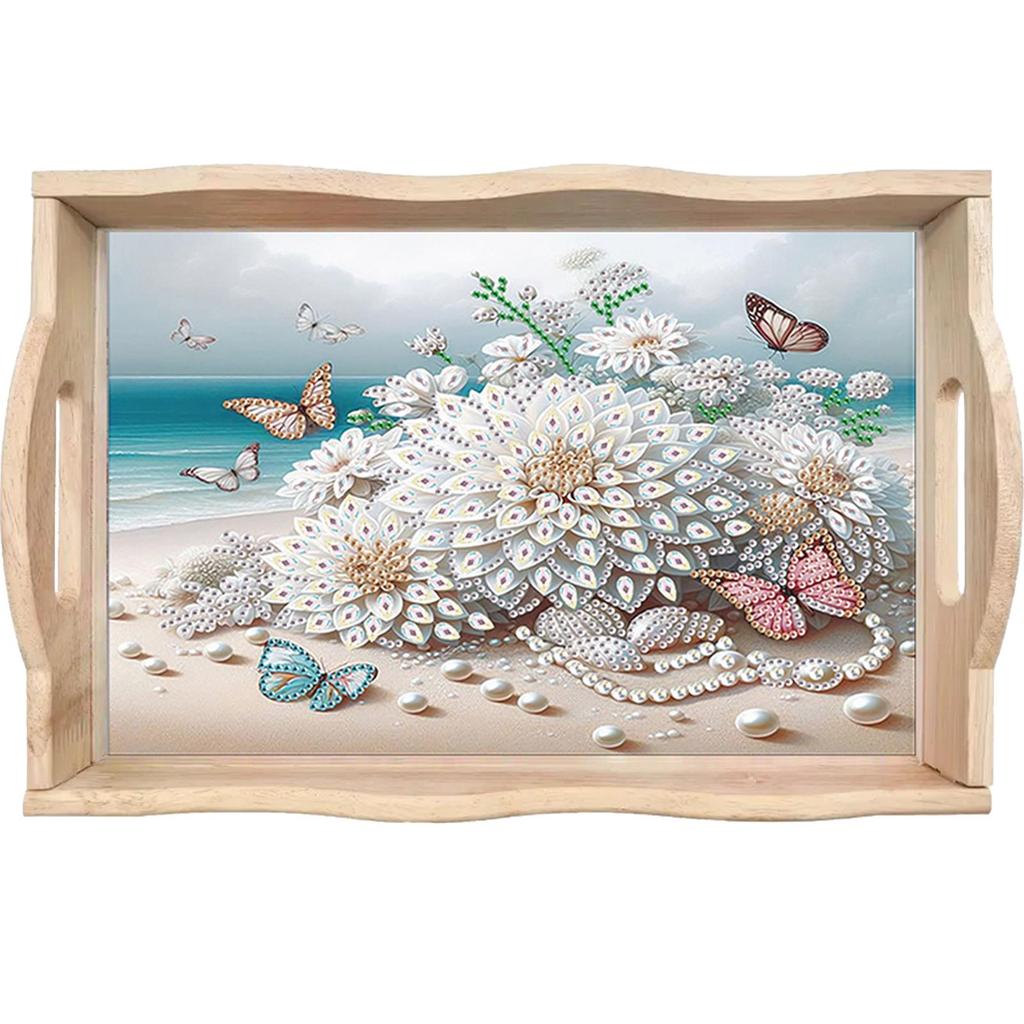 DIY Diamond Painted Wooden Dining Plate with Handles Diamond Art Tableware Manager Tray Good for Parties Or Bed Food Tray