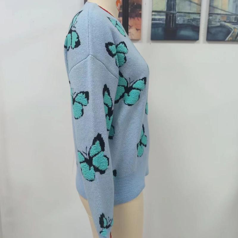IHUASU Winter Printed Butterfly O-Neck Women's Loose Plus Size Knitwear Pullover Sweater