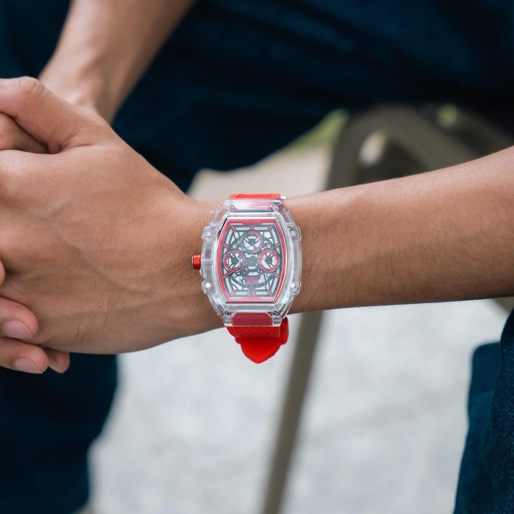 Авторизованный дилер Ice Watch Часы Унисекс 024288 ICE Boliday Прозрачный Красный Скелетон Пластик Отображение Даты Дня Средняя Форма Бочонок Boliday [ICE-WATCH] Мужские