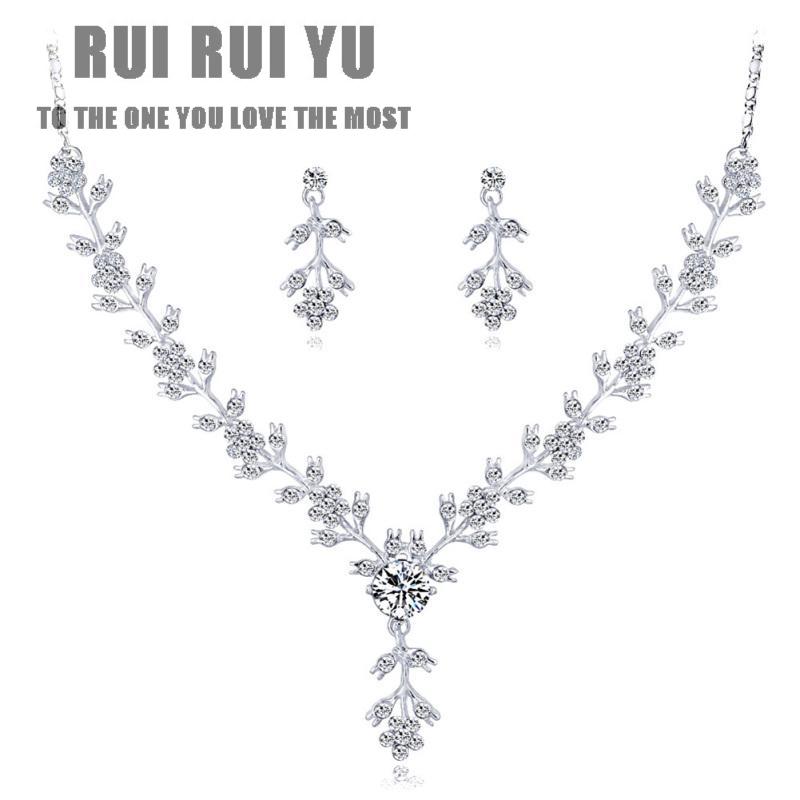 RUI RUI YU Женский Свадебный уникальный комплект ювелирных изделий Элегантное модное ожерелье из бриллиантового сплава + комплект серег
