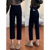 Женские черные джинсы прямого кроя с высокой талией для миниатюрных - Стиль Весна 2026, Закрывающие бедра, Большие размеры, На флисовой подкладке, Стройнящий крой