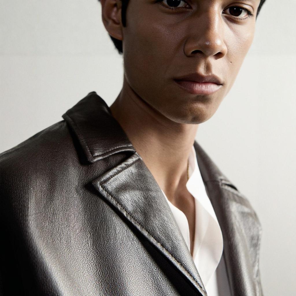 Men's lapel leather jacket, black minimalist short coat/retro tooling leather jacket men