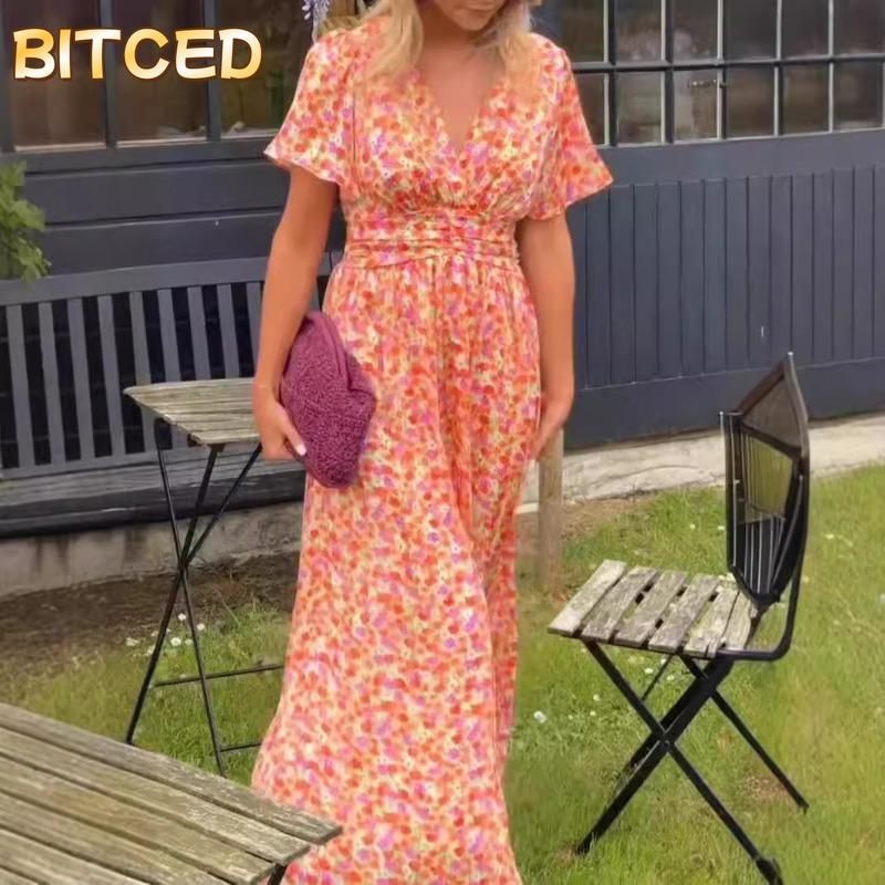 BITCED Женская мода лето весна повседневные платья с коротким рукавом и v-образным вырезом