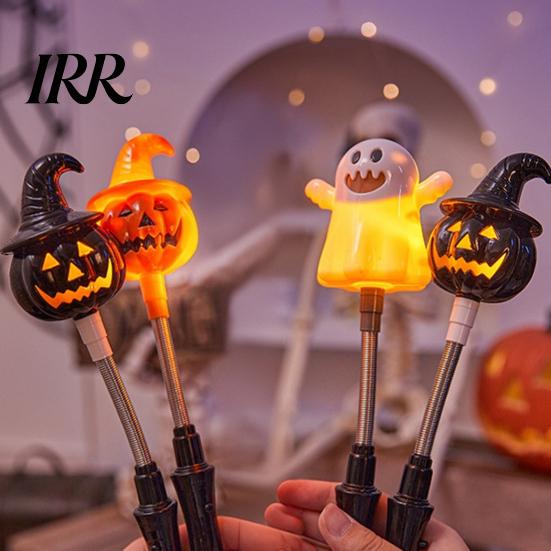 Pumpkin Lantern Glow Stick Halloween Party LED for Kids, Spooky Ghost Flashing Light Lighted Up Rod with Spring Holiday Favors Decoration