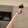 Shoes SW Bow Black Satin Word Strap Stiletto Sandals Women's Summer