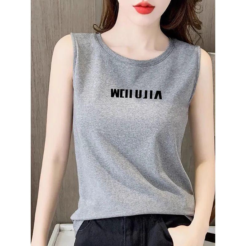 Cotton round Neck Cami Women Summer Outer Wear Plus size Inner wear Korean Style Loose Slimming Base Gray Sleeveless Top