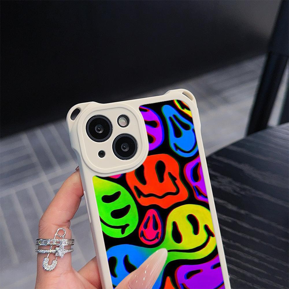 Мягкие чехлы для телефонов Ae88 Lovely Smiley Art для iPhone 16 15 14 13 12 11 Pro Max XR с ремешком на запястье, защитной крышкой для углов