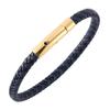 Fashion Leather Bracelet for Women Men Punk Golden Stainless Steel Spring Buckle Bangle Blue Black Rope Chain Jewelry