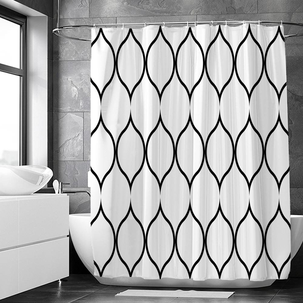 Black And White Geometric Pattern Shower Curtains Waterproof Fabric Bathroom Curtain With Hooks 180X180Cm Toilet Bath Screen