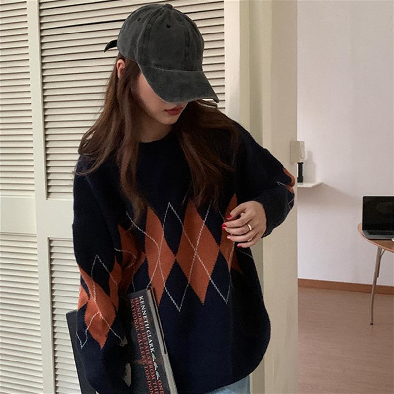 Трендовый женский свитер с ромбовидным узором 2023 - Осенне-зимний ленивый шик, возвышенный дизайн