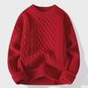 Men's Thick Cable Knit Sweater - Casual, Mature, Solid Color Pullover for Autumn and Winter