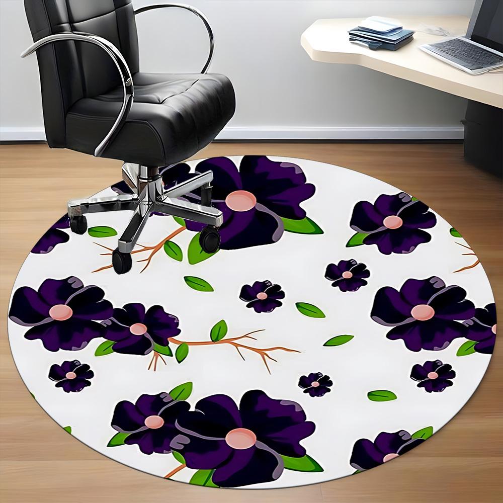 1PC Purple Flower Print Chair Carpet for Office, Indoor Non-Slip Washable Carpet, Soft Comfortable Mat For Office Room yy250930267
