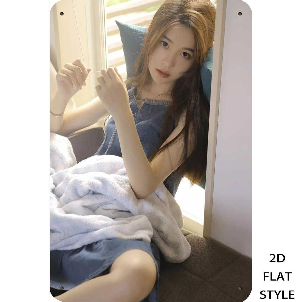 Retro Japanese Woman Metal Wall Art Sign  D Flat Window Seat Design x Inch Iron Decor for Garden Patio Indoor Outdoor