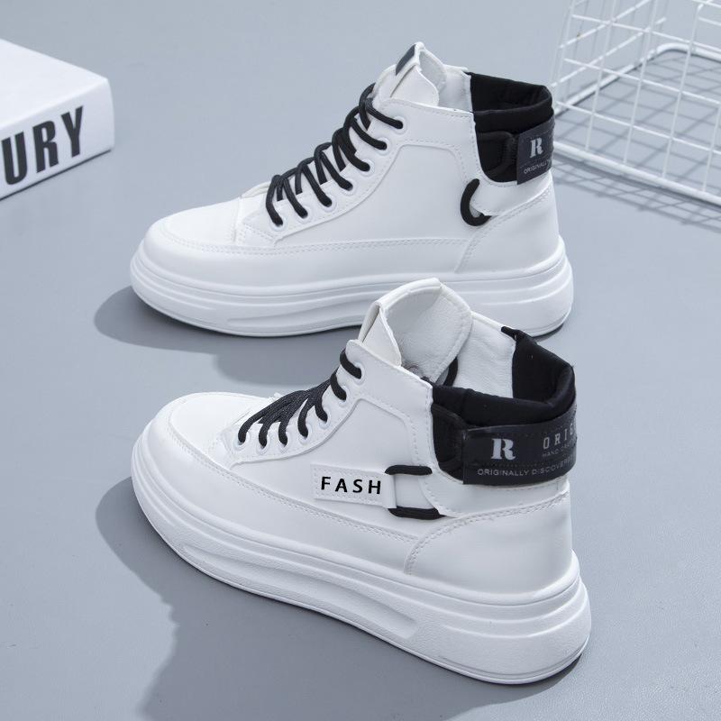 Высокие туфли Женская обувь Весенняя новая универсальная весенне-осенняя обувь длиной до середины икры Зимняя повседневная спортивная белая обувь Осень-зима