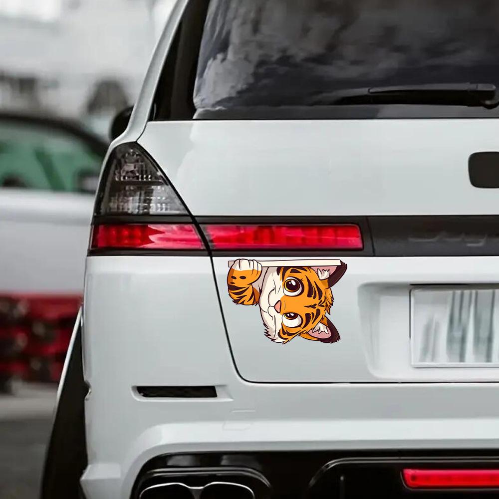 Cartoon Tiger Peeping Glass Stickers Car Stickers Background Beautification Decoration Stickers