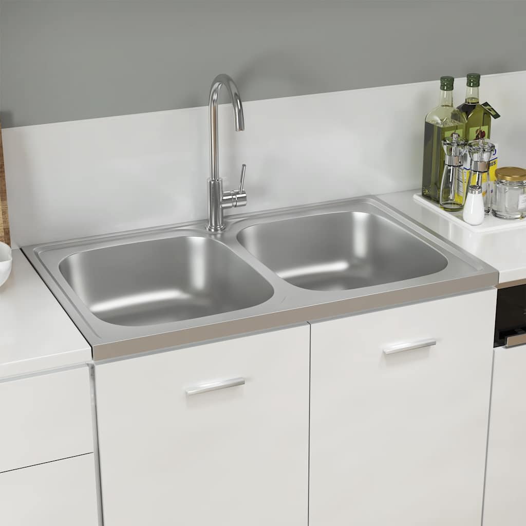 Double Kitchen Sink Silver 800x500x155 mm Stainless Steel