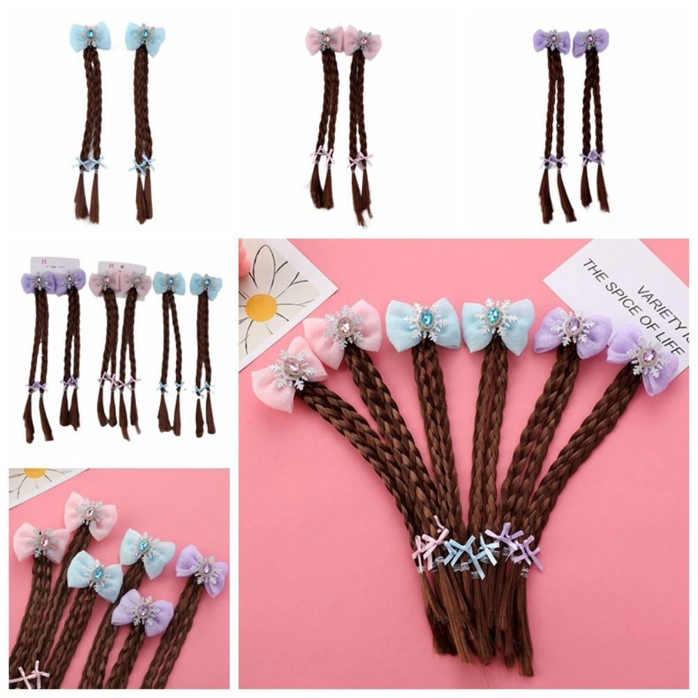 2pcs Synthetic Cartoon Bow Ponytail Snowflake Kids Ponytail Princess Girls Braids Wig Party