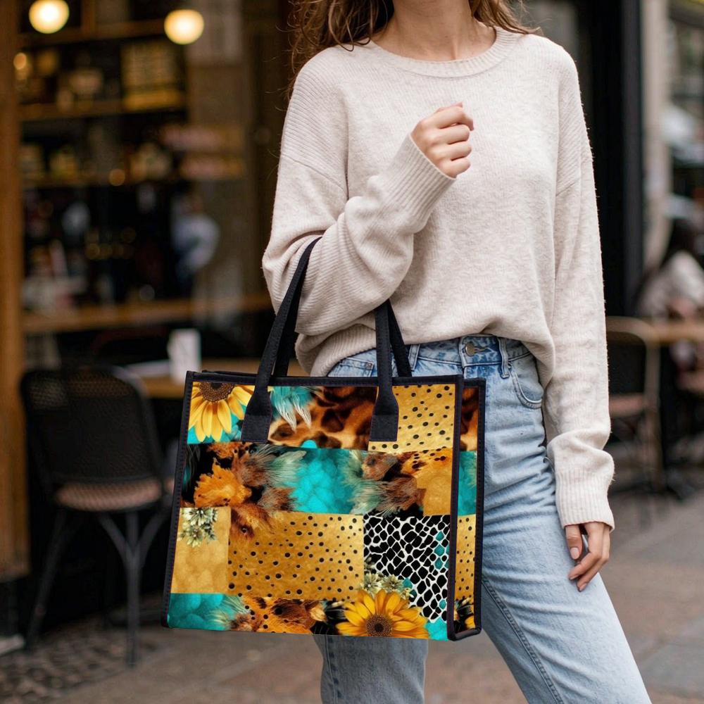 Sunflower Leopard Print Tote Bag Fashion Casual Large Capacity Handbag for Daily Use