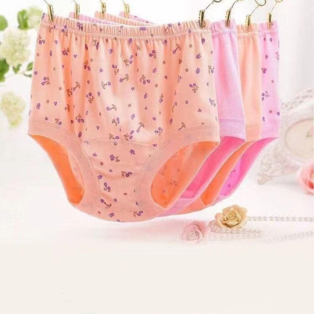 5PCS High Waist Elderly Plus Size Briefs Breathable Women Underwear Flower Cotton Panties  Gifts