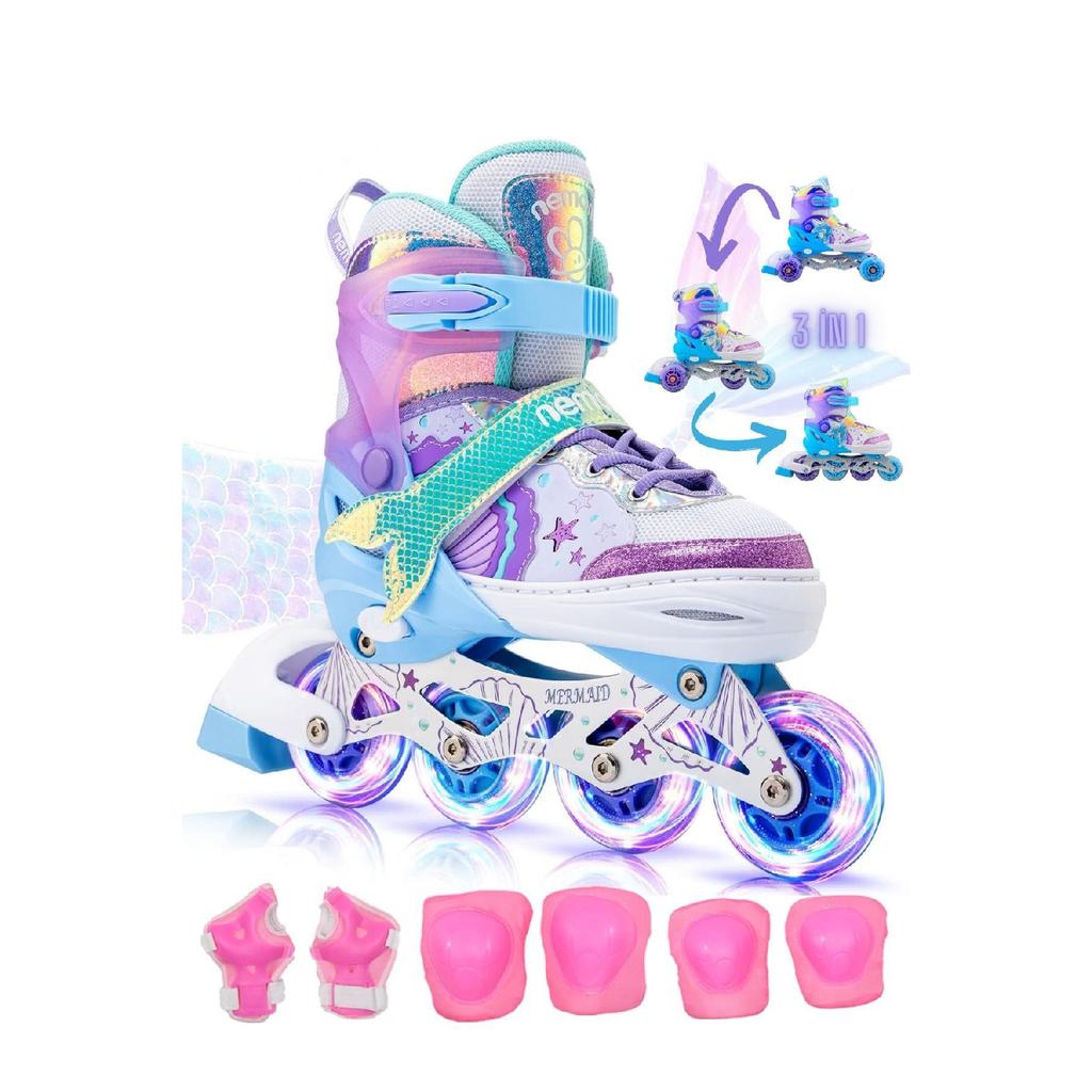 Светящийся защитный шлем для скейтбординга «Русалка», силиконовое колесо для катания на коньках 2 2 для девочек, футболка 3 в 1 с сумкой для переноски