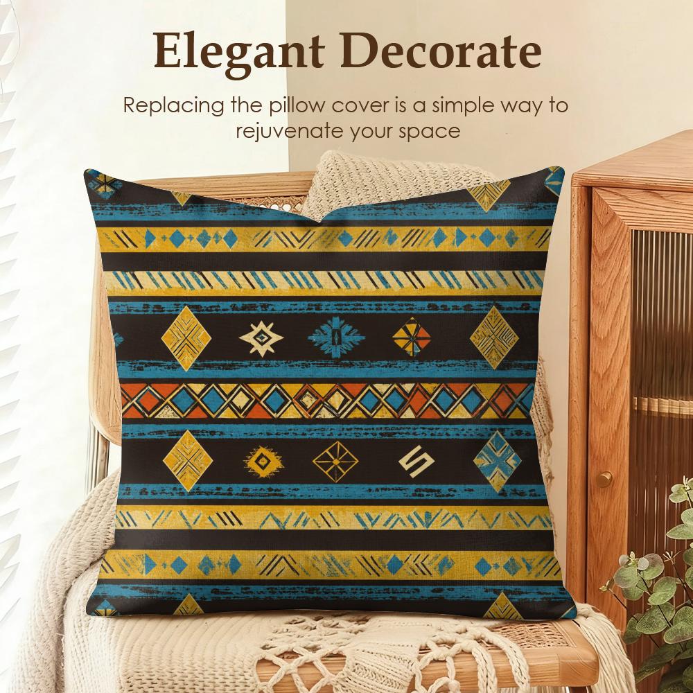 Vertical Tribal Stripes Cushion Cover Natural Linen Organic Fabric DoubleSided Printing Sofa Home Decor Gift Pillow Case