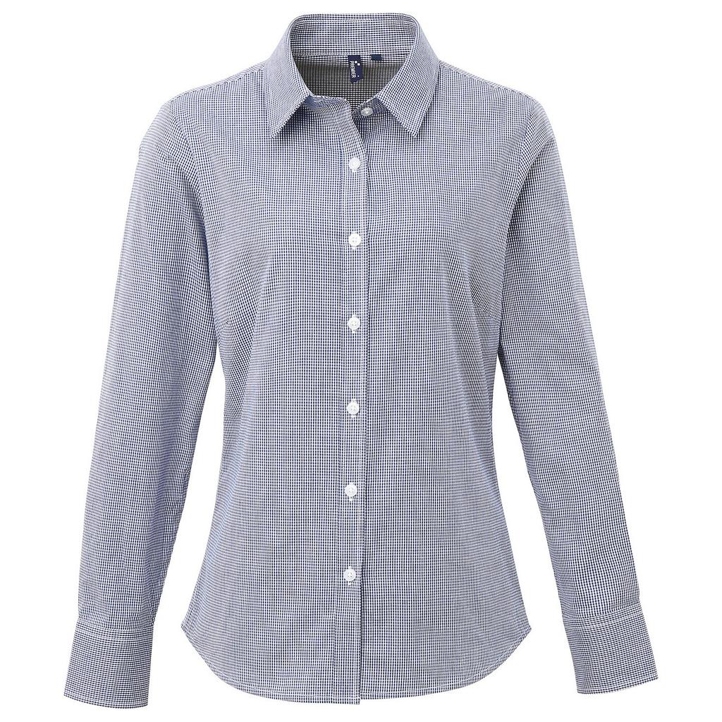 Premier Womens/Ladies Gingham Long-Sleeved Shirt