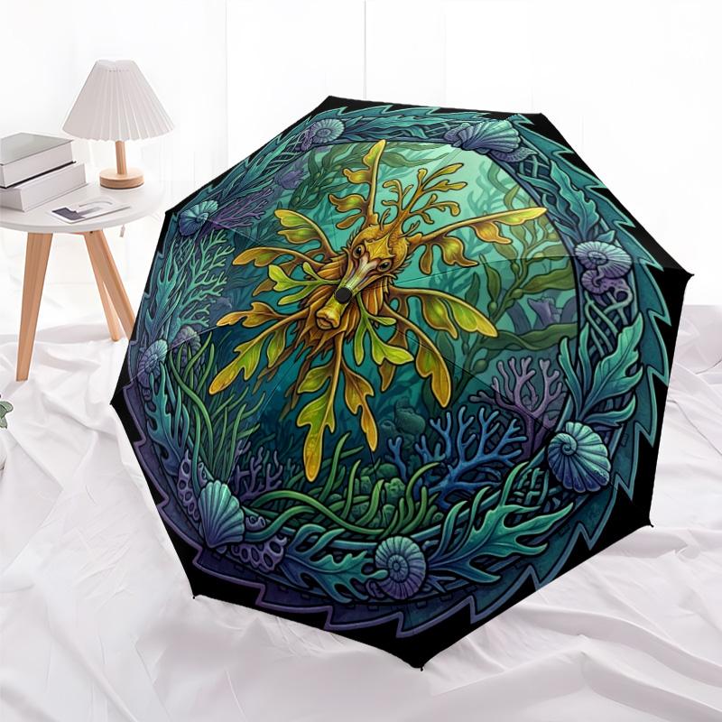 Oceanic Fantasy Creature pattern umbrella, portable and foldable design, 8 ribs, a casual accessory for Halloween, Christmas, and birthday gifts.