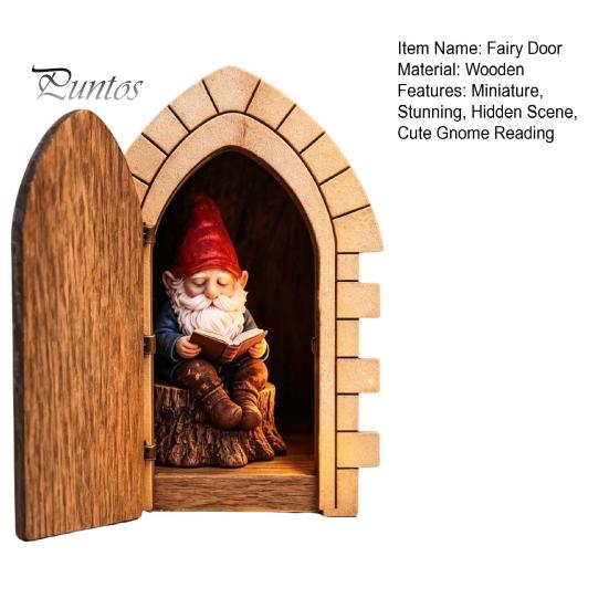 Halloween Tree Ornament Opening Fairy Door with Hidden Gnome Scene, Miniature Wooden Wall Decor, Whimsical Holiday Gift for Kids 2D Flat Reading Scene