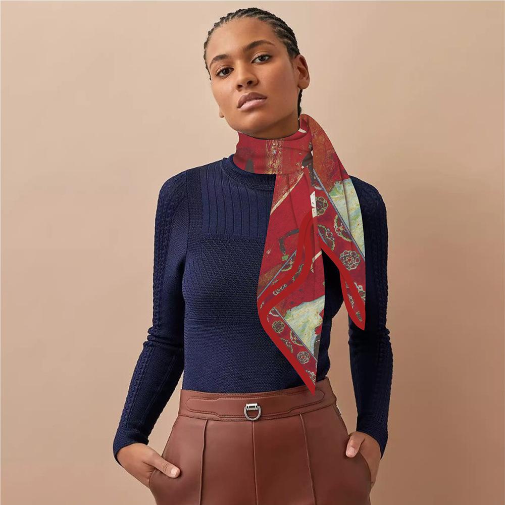 New Silk Scarf Women Deer Print Square Scarves Head Echarpes Silk Foulards Femme Wraps Beach Shawls Bandana Lady Hijabs 90CM