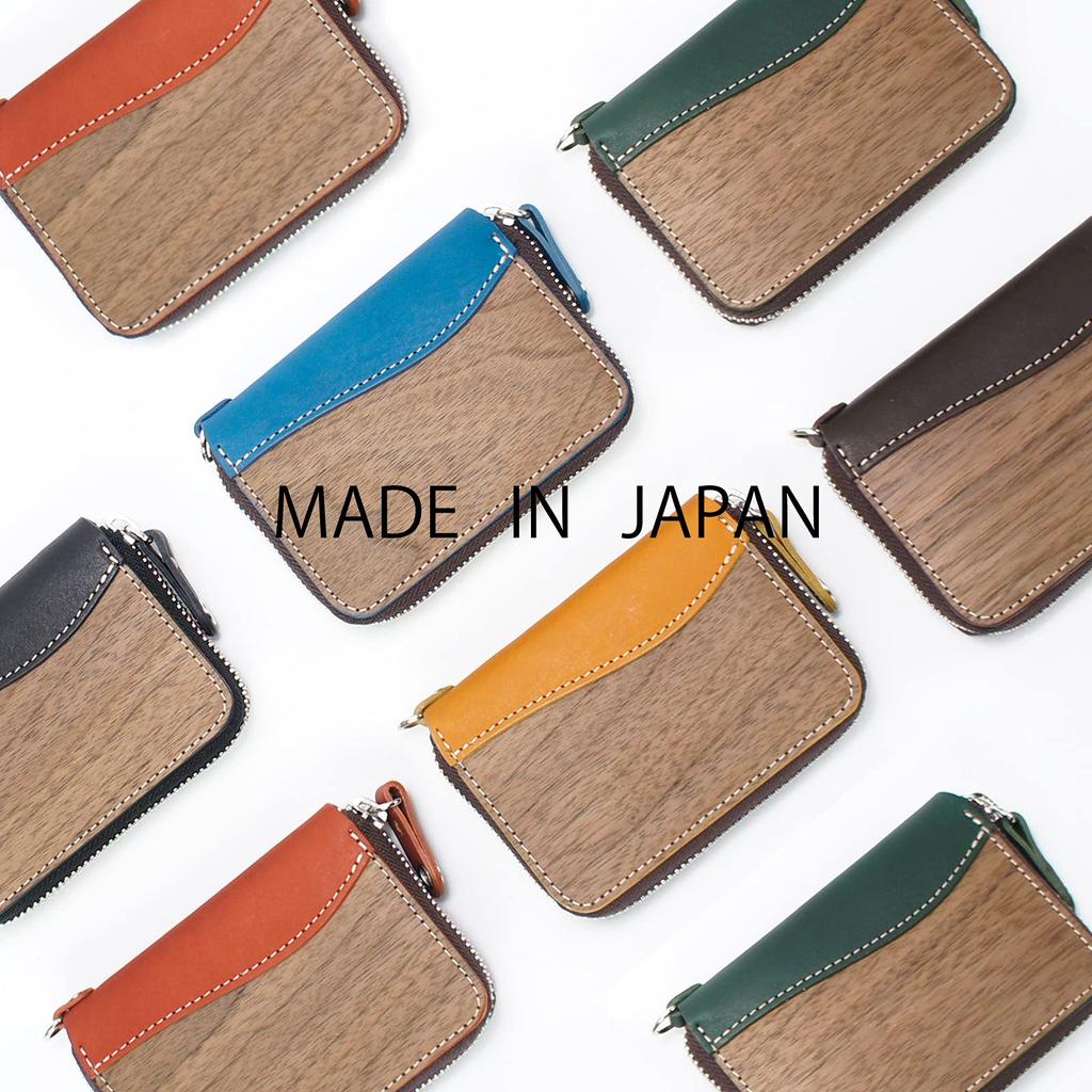 Round Mini Wallet Small Large Capacity Coin Case Genuine Leather Natural Wood Wood Leather Made In Japan Mustard
