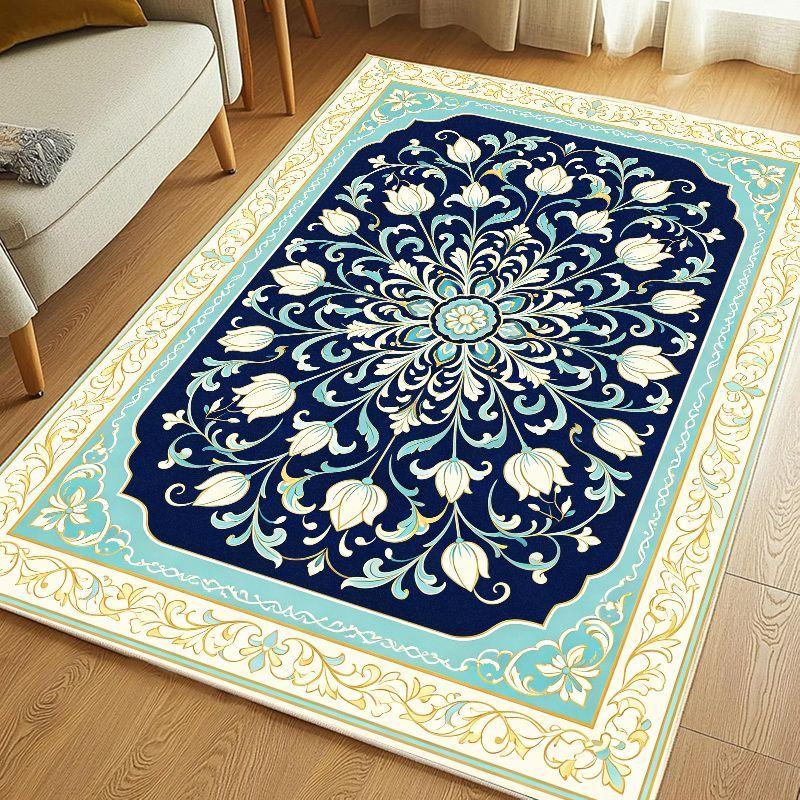 Light Luxury Retro European Area Rug Waterproof Easy Clean Non Slip Floor Carpet for Living Room Bedroom Study Home Decor