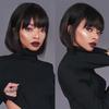 MISS WIG Synthetic Short Bob Wig with Bangs for Women Black Brown Wig Lolita Cosplay Party Daily Wear